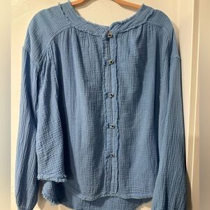 NWT Free People Textured Blue Button-Down Shirt